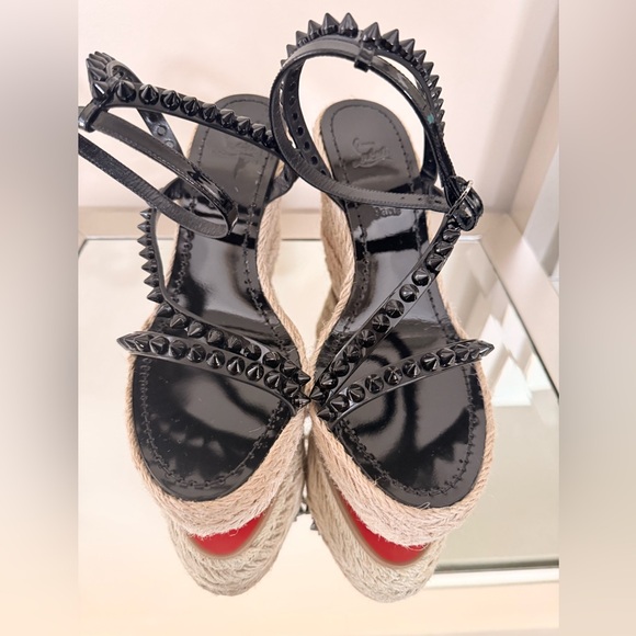 Christian Louboutin Mafaldina Wedge Espadrille Sandals Black/Tan Size 38 New - Picture 7 of 11